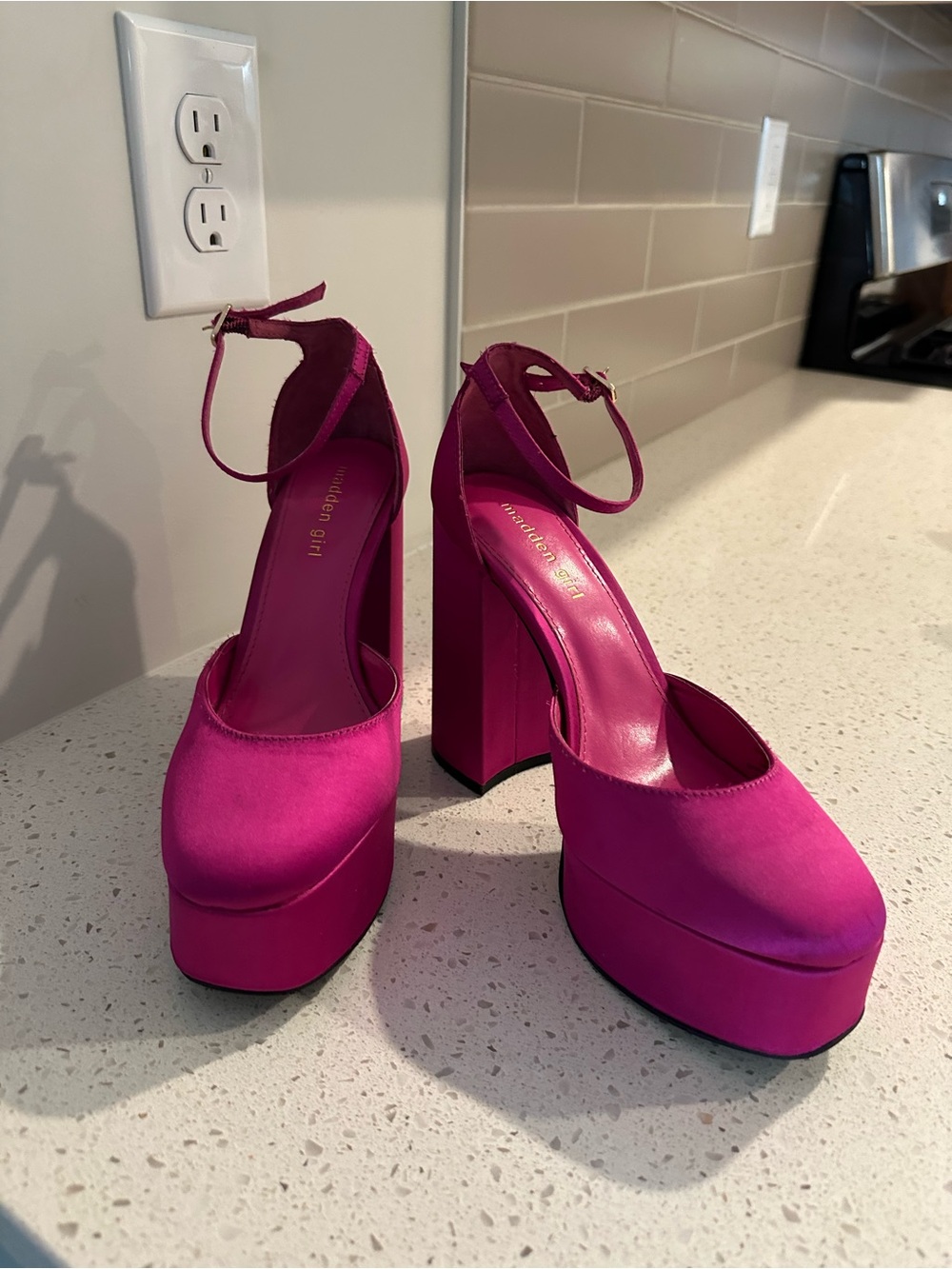 Madden Girl Hot Pink Platform Ankle-Strap Heels